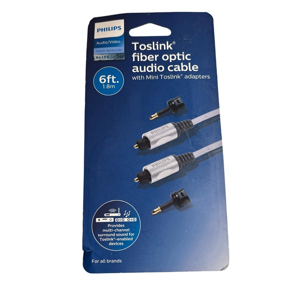 Philips Toslink 6 ft Fiber Optic Audio Cable with Adapters